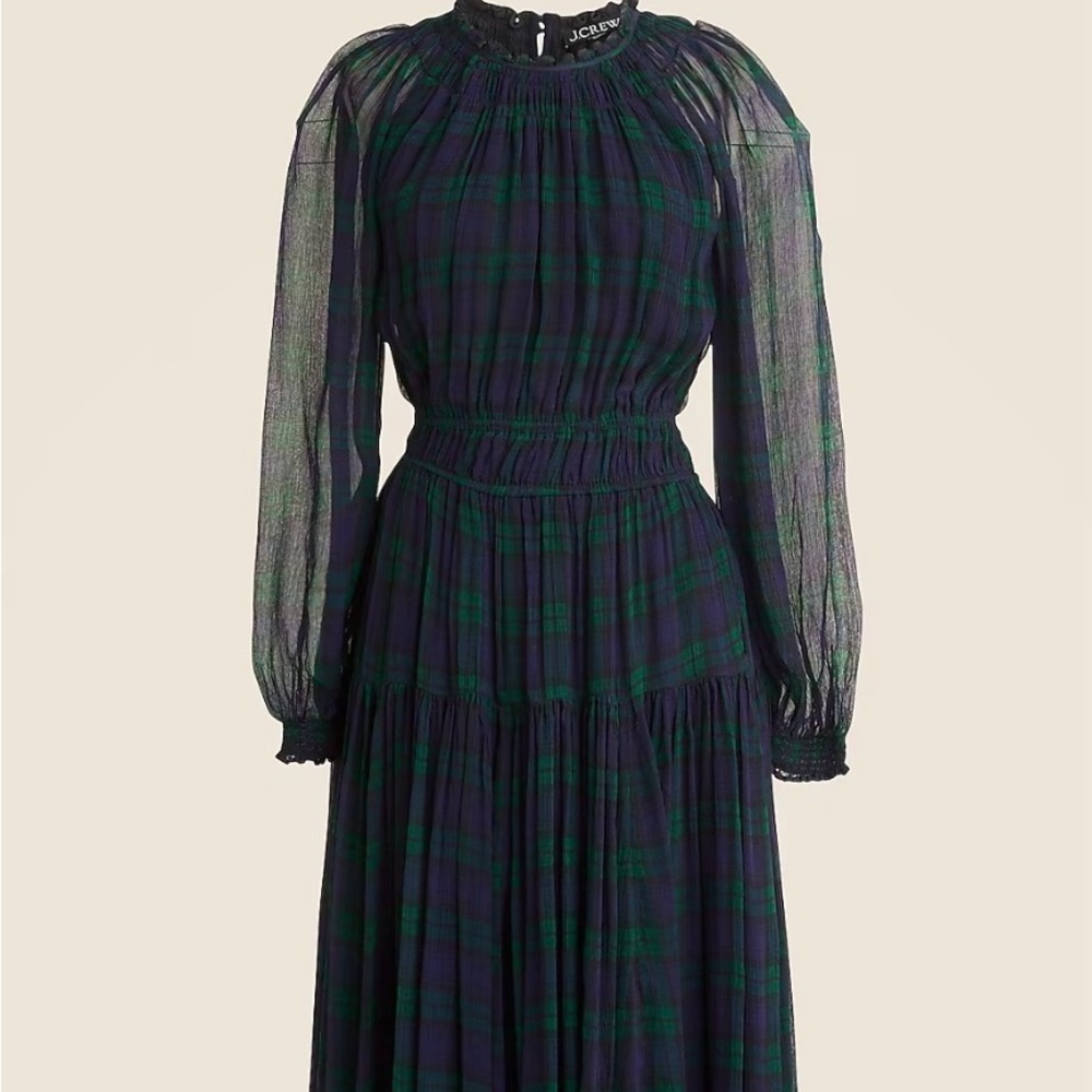J Crew chiffon Elegant Plaid Maxi Dress